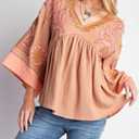 Womens Floral Printed Blouse V-Neck 3/4 Sleeves Loose Fit Vintage Babydoll Tops (Orange, S)