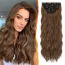 BARSDAR Brunette Clip in Hair Extensions - 20 Inch Wavy Clip in Hair Extensions for Women - 5PCs Thick Soft Synthetic Hairpieces Daily Party Halloween - Brunette