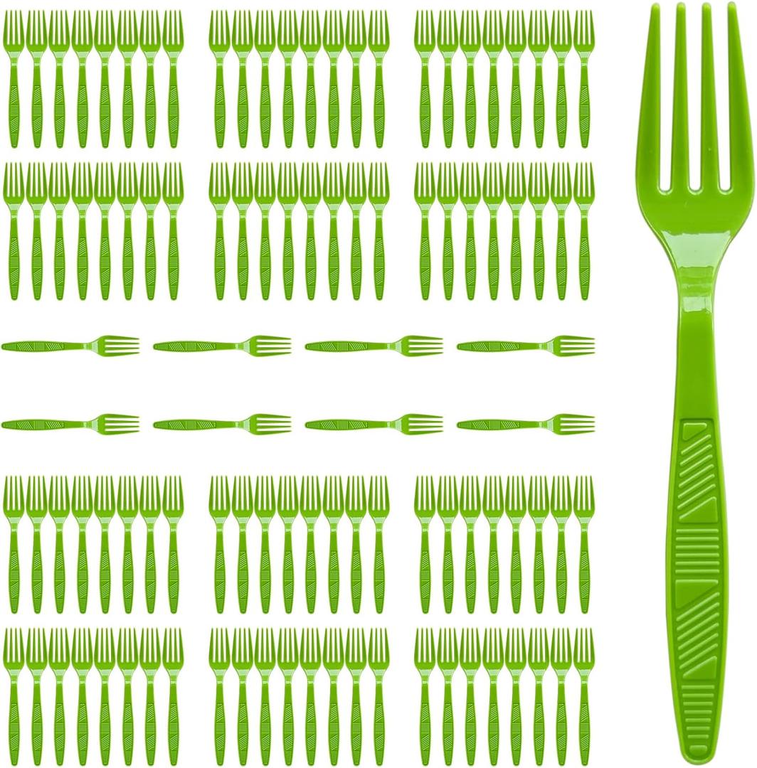 Kiwi Green Plastic Forks Heavy Duty, Disposable Party Supplies 104 PCS