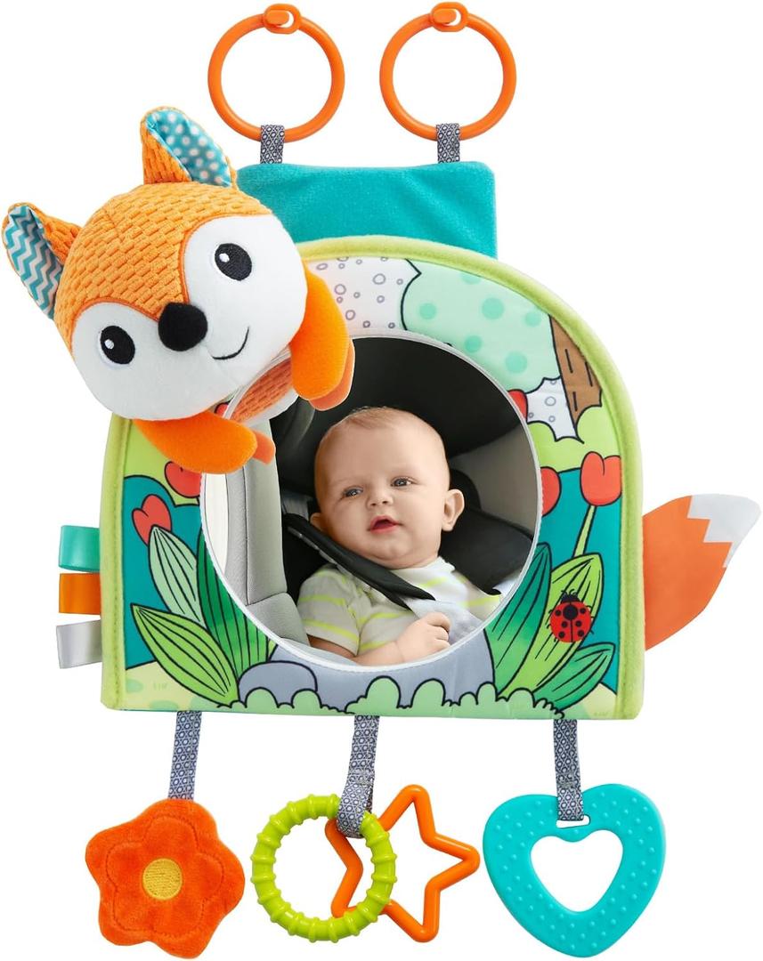 Lynncare Car Seat Toy, Baby Car Mirror Toy for Rear Facing, Travel Baby Activity Center with Hanging Engaging Toys for Infants Babies 0-6-12-18 Months Boy Girl (Set5)