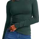 ANRABESS Womens Long Sleeve Thermal Shirts Slim Fit Basic Tee Tops Warm Fleece Undershirts 2025 Fall Winter Layer Outfits (Medium, Deep Green)