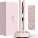 Travel Flat Iron Cordless, Mini Hair Straightener and Curler for On The Go, Portable Size USB-C Rechargeable Grey Straightening Iron PRITECH Pink