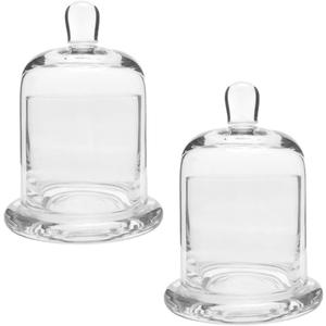EXCEART Glass Cloche 2 Sets Clear Glass Dome Candle Glass Jar Cloche Dome Bell Jar Candle Cover Display Wedding Decoration Ornament Clear
