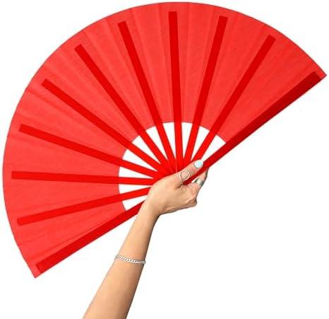 13inch Large Rave Fan Popping Fan Clacking Fans for Line Dancing,Hand Fans for Women Foldable,Boots on The Ground Fan,Portable for Outdoor,Wedding,Party,Decoration, Red, 2 Pack 