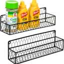 MyGift 2 Pcs Spice Rack Wall Mount, Small Seasoning Shelf Organizer, 12-Inch Over the Stove Hanging Kitchen Condiment Basket Storage Display, Black Wire (Set of 2)