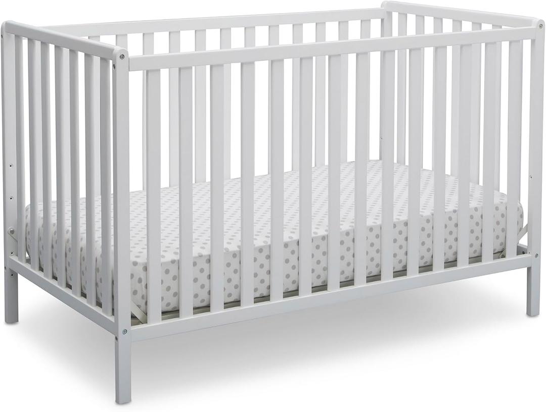 Delta Children Heartland 4-in-1 Convertible Crib - Greenguard Gold Certified, Bianca White, 54.3"L x 29.5"W x 35"H