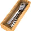 Utensil Organizer Silverware Drawer Organizer - Stackable Bamboo Flatware Caddy Cutlery Holder, Wooden Storage Boxes Tray for Bedroom,Office, Bathroom, Vanity & Garage Tool Organization(9"3"2.5")