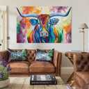 Aesthetic Longhorn Animals Colorful Cattle Poster Paintings Wall Decor Canvas Wall Art Photo Prints Posters for Room Aesthetic Bedroom Living Room Decor for Mens Framed Unframed 12x18inch(30x45cm)