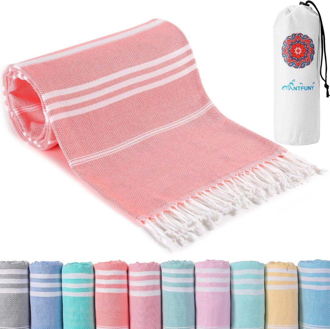 Antfuny Turkish Beach Towels Vacation Essentials Pool Towel for Women Birthday, Teacher Appreciation Thank You Gifts, Mothers Days Bridesmaid Bride Girlfriend Friendship Sister 40th Retirement Gift (72 x 36 inch, Thinner Coral)