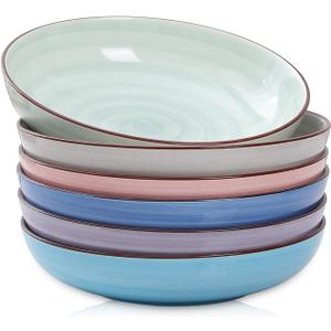 Selamica Porcelain 26 Ounce Salad Pasta Bowls, 8 inch Wide and Shallow Serving bowls, Microwave & Dishwasher Safe, Sturdy & Stackable, Set of 6, Gradient Color
