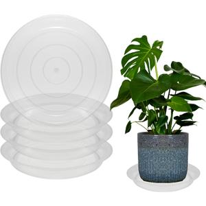 4 Pack 14 Inch Round Plant Saucers for Less 12 Inch Pot Indoors Outdoors Plant Trays for Pots Planter Saucer Plastic Drip Tray Planter Water Tray (Clear, 13.8"(4pcs))