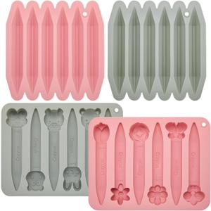Tessco for you 4 Pack Assorted Crayon Molds Cavity 3D Crayon Silicone Mold Triangular Silicone Chocolate Making for DIY Wax Crayons Candle Melting Animal Flower Chocolate Pen Shapes, Pink Gray