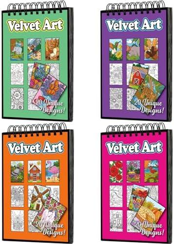 Jetec 4 Pcs Velvet Art Coloring Books Spiral Bound Posters Felt Pages for Kids, After School, Travel, Group Activities, Friends