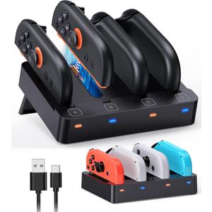 [Switch 2/1 Both] Controller Charger Dock, FYOUNG Charging Dock for Nintendo Switch 2 2025, 8 in 1 Portable Dual-Direction Magnetic Fast Charger Staion for JoyCon 2 Accessories with USB Type-C Cord