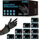 HEAVY DUTY 6 Mil Nitrile Black Gloves Disposable Latex Free Rubber Cleaning Mechanic Food Prep Tattoo Gloves 1000PCs (Large, Black-1000pcs(anti-slip Fingers))