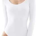 PUMIEY Women's Scoop Neck Long Sleeve Bodysuit Body-hugging Sexy Tops Smoke Cloud Collection White S