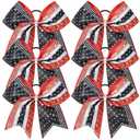 6PCS Glitter Cheer Bow Large Cheer Bows Rhinestones Hair Bows Girls 8"Cheerleading Bows Bulk Elastic Band Ponytail Holder for Teen Girls College Sports Competition