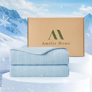 Amlie Home Waffle Cooling Comforter Twin Size, Q-Max 0.45 Reversible Lightweight Cooling Blanket for Hot Sleepers, Breathable Bedding for Night Sweats, 68"x90", Sky Blue
