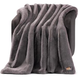 UGG Euphoria Faux Fur Throw Blanket, Oversized Soft Throw for Bed or Couch, Luxury Bedroom Decor, Plush Blankets, Machine Washable, 50-inch x 70-inch, Charcoal Grey
