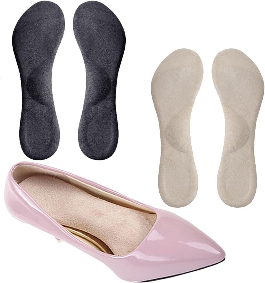 High Heel Inserts Women, Adhesive Velvety Cushioning Insoles for High Heels Anti-Slip,  Gel Cushion Shoe Insoles Pain Relief, Arch Support Shoe Inserts High Arch Flat Feet, 2 Pairs, Beige+Black (8.5-11.5 US size)