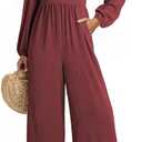 Dokotoo Jumpsuits for Women 2025 Fall Long Sleeves Square Neck Rompers High Waisted Wide Leg Pants Dressy Resort Wear 2025 with Pockets for Party,Red Dahlia Large (Red, L)