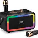 iLive Bluetooth Karaoke Machine with 2 Wireless Microphones & LED Lights, Black
