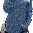 JomeDesign Womens Sweaters Long Sleeve V Neck Shirts Loose Casual Fashion Tops (Medium, Blue)