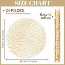 Sieral 24 Pcs Vinyl Placemats Bulk Round 15 Inch Hollow Out Leaf Design Metallic Table Placemats Pressed Charger Plates for Wedding Birthday Party Holiday Fall Home Dining Table Settings (Gold), Large