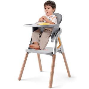 CoziBB Baby High Chair, 6 in 1 Convertible Growing Baby Highchairs for Babies and Toddlers, Baby Chair with Adjustable Dining Tray and Seat, 5-Point Safety Belt, Grey 