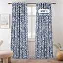 DriftAway Julia Watercolor Blackout Room Darkening Lined Thermal Insulated Energy Saving Window Curtains 2 Layers 2 Panels Each Size 52 Inch by 84 Inch Navy Blue Beige Linen