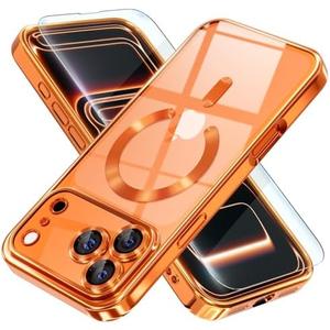 Misea Magnetic for iPhone 17 Pro Max Case Compatible with MagSafe [Never Yellowing] [Military Grade Drop Protection] Full Camera Lens Protector Plating Soft Clear Phone Case for Women, Cosmic Orange