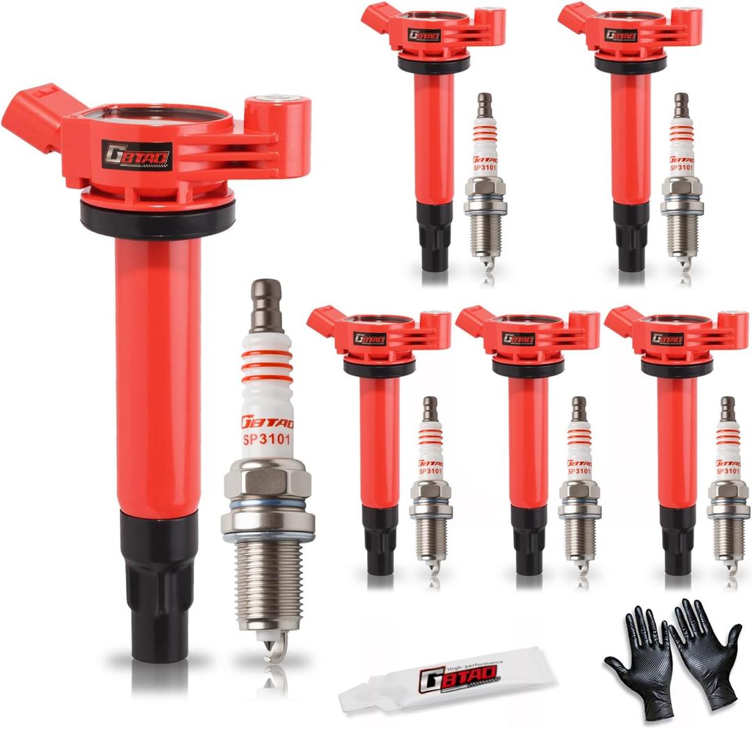 GBTAD Upgraded Ignition Coil Pack & Spark Plug Compatible with 3.3 V6 2004 2005 2006 2007 2008 Toyota Sienna Highlander Solara Lexus RX330 ES330 RX 330 ES 330 3.3L Replaces UF506