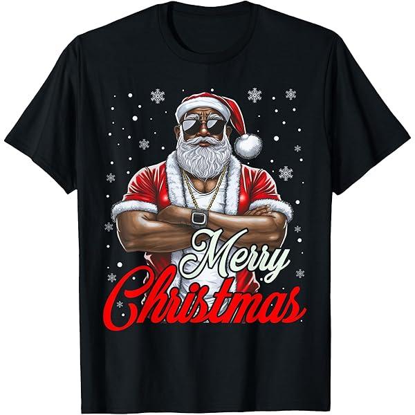 African American Santa Christmas Cool Afro Black Men T-Shirt Size 2XL