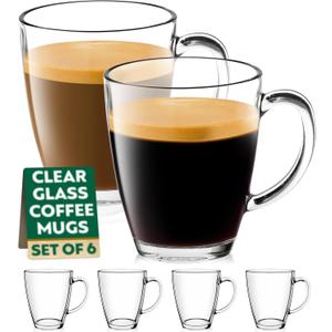 Epar 12 oz Clear Tempered Glass Coffee Mugs Set of 6 for Hot Beverages - Durable - Giftable Tea & Coffee Glass Cup with Handle