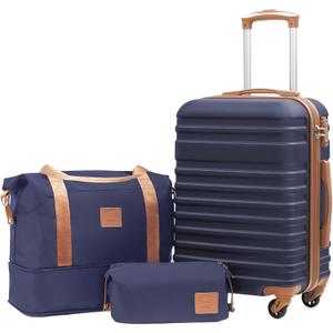 Coolife Suitcase Set 3 Piece Luggage Set Carry On Hardside Luggage with TSA Lock Spinner Wheels (Navy, 3 piece set (DB/TB/20))