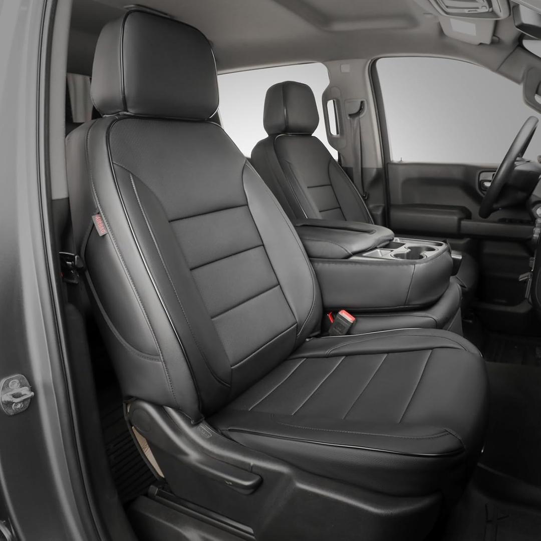 EKR Silverado Seat Covers Custom Fit for (Crew Cab) 2014 2015 2016 2017 2018 Chevrolet Silverado 1500 & HD 2500/3500 WT/LS/LT/LT/High Country/Custom,Faux Leather (Black) (2014-2018,4 DR,Rear Row 40/60 Split W/Armrest)