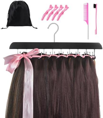 ICCTUO Extension Holder for Travel, Braiding Hair 20 Hooks Mini But large Capacity Brading Rack, Hair Braiding Tools with Carry Bag for Travel Braider Pre divided Hair
