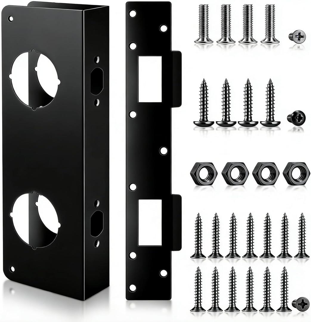 1 Set Black Stainless Steel Lock and Door Reinforcement Plate Set Mortise Lock Conversion Kit Exterior Interior Doors Repair Kit for 1-3/4" Thick Door Double Hole Doors
