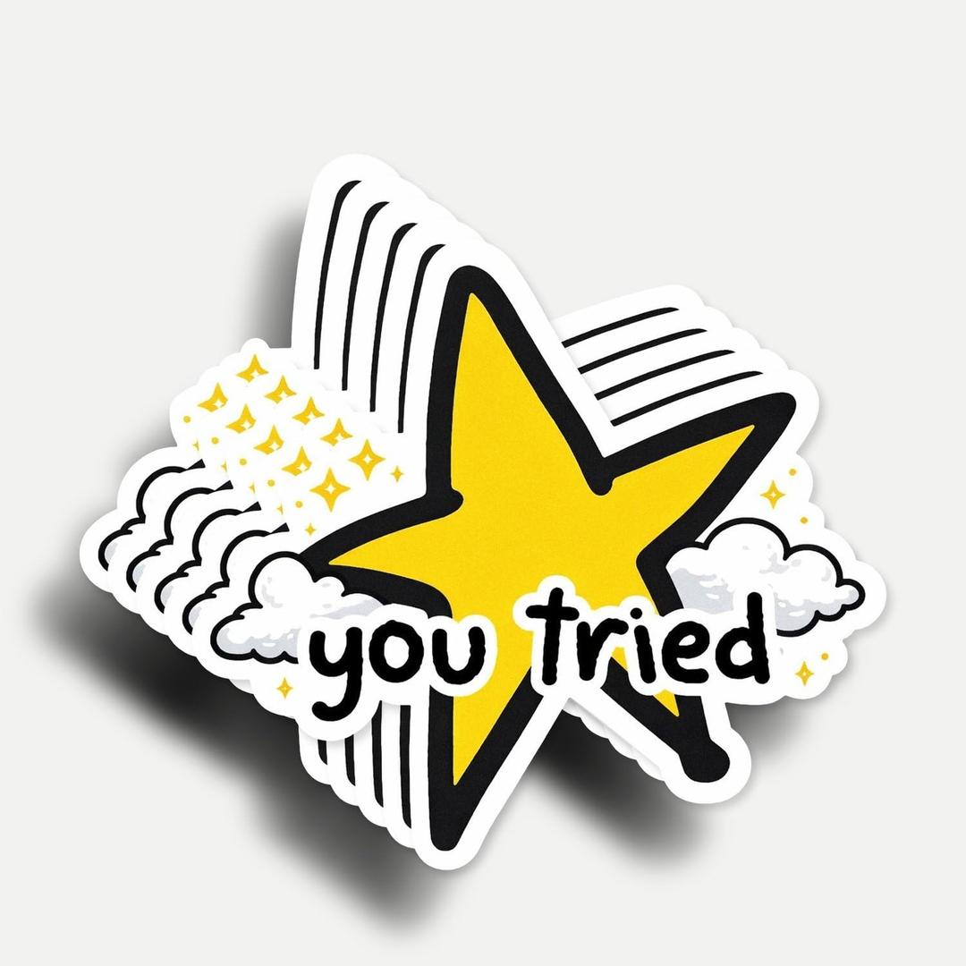 2 x (5Pcs) You Tried Gold Star Sticker 3 Inch, Funny Cute Yellow Rate Star Sticker, Inspirational Motivational Waterproof Vinyl Decal for Laptop, Water Bottles, Car, Phone