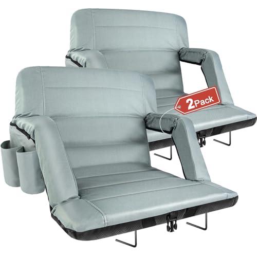 yeyeeyyee Stadium Seats with Back Support 2 Pack Wide, Exclusive Bleacher Chairs with Back and Cushion Folding Stadium Chairs, 6 Reclining Positions Waterproof Bleacher Seats (Wide|22.5" Grey)