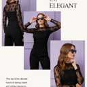 Womens Long Sleeve Lace Tops Crew Neck Mesh Sheer Shirts Going Out Tops (Black, M)
