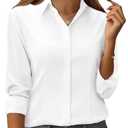 siliteelon Button Down Shirts for Women: Classic Fit Stain Resistant Long Sleeve Dress Shirt Wrinkle Free Business Blouse Office White Medium