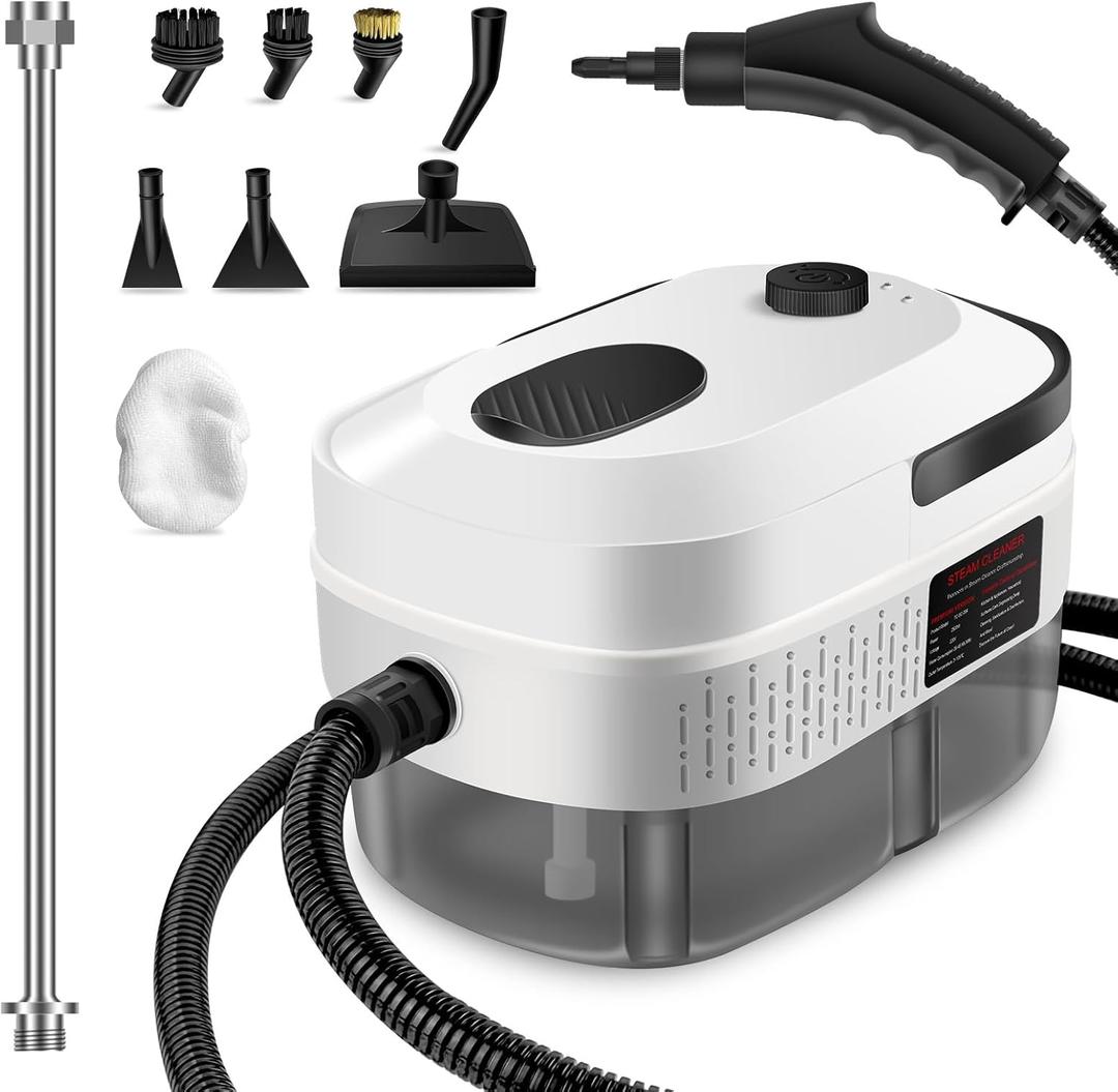Handheld Steam Cleaner, 2500W Powerful 15sec Heat-up Multipurpose Steamer, 3-Level Temp, 37OZ Pressurized Deep Cleaning Steamer with 10 pcs Accessories for Window, Grease, Car, Home