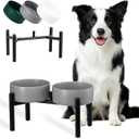 Dog Bowls Elevated - Ceramic Raised Dog Bowl with Non Slip Steel Stainless Stand - No Spill and Heated Feeding Station - Food and Water Dish Set for Medium to Large Pet - Each Holds 7.5 Cups Grey