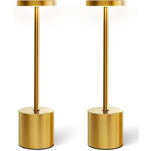Cordless Table Lamp Set of 2, Gold 5000mAh Rechargeable Battery Operated Lamps, Wireless 3 Color Dimmable Touch Lamp Table Light for Restaurant Dining Patio Outdoor, Home Decor