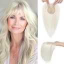 SEIKEA Hair Toppers for Women Real Human Hair, 10" Clip in Bangs Hand-tied Base 1.4 * 2.2inch Natural Realistic with Thinning Hair with Wispy Bangs White Blonde