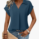 Gaharu Women's Summer Work Blouse V Neck Short Sleeve Lapel Shirt Top Tunic Navy Blue XL