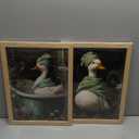2Pcs wooden Framed Spa Duck Wall Art Canvas Prints, Cute Duck Bathroom Dcor with Bathtub & Towel, Vintage Green Aesthetic Picture for Bathroom, Laundry Room, Bedroom Home Wall 12x16in