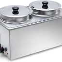 SYBO Food Warmer Steam Table Easy to Clean Commercial Grade Stainless Steel Bain Marie Buffet for Catering and Restaurants ETL, CE ROHS Certified for Commercial, Safety (2 Round Pots with Tap)