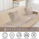NAISI Sectional Couch Covers 6 Pieces Velvet Couch Cushion Covers L Shape Soft Stretch Sofa Slipcovers with 2pcs Pillowcases for Left/Right Chaise Sectional Couch(2 Seater+1 Chaise+3 Back,Taupe)